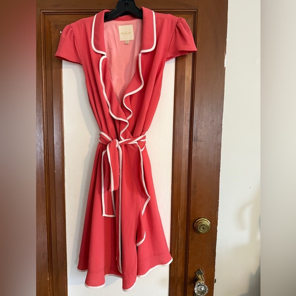 ModCloth Daytime Dapper coral wrap dress sz M - Picture 2 of 6